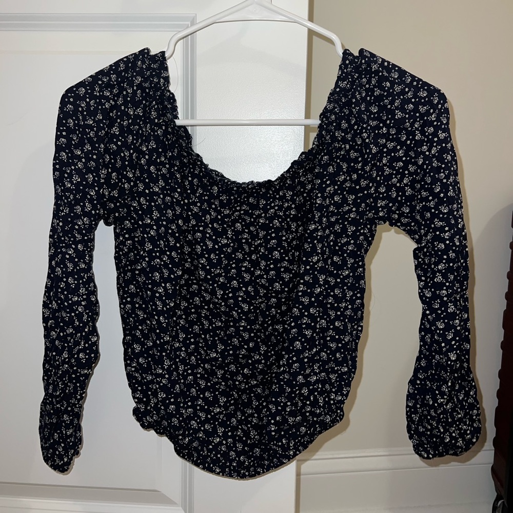 Brandy Melville blue floral off the shoulder long sleeve